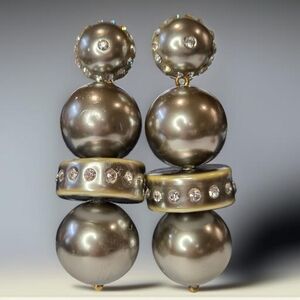 Lele Sadoughi Chunky Silver Ball Zircon Crystal Dangle Drop Earrings